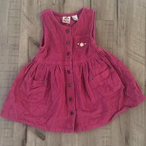 VTG Radishes & Roses Corduroy Jumper Sz 5 Pockets Button Up Dress Embroidered